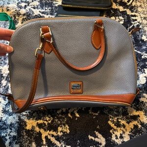 Dooney & Bourke Blue and Tan Satchel with Leather Accents